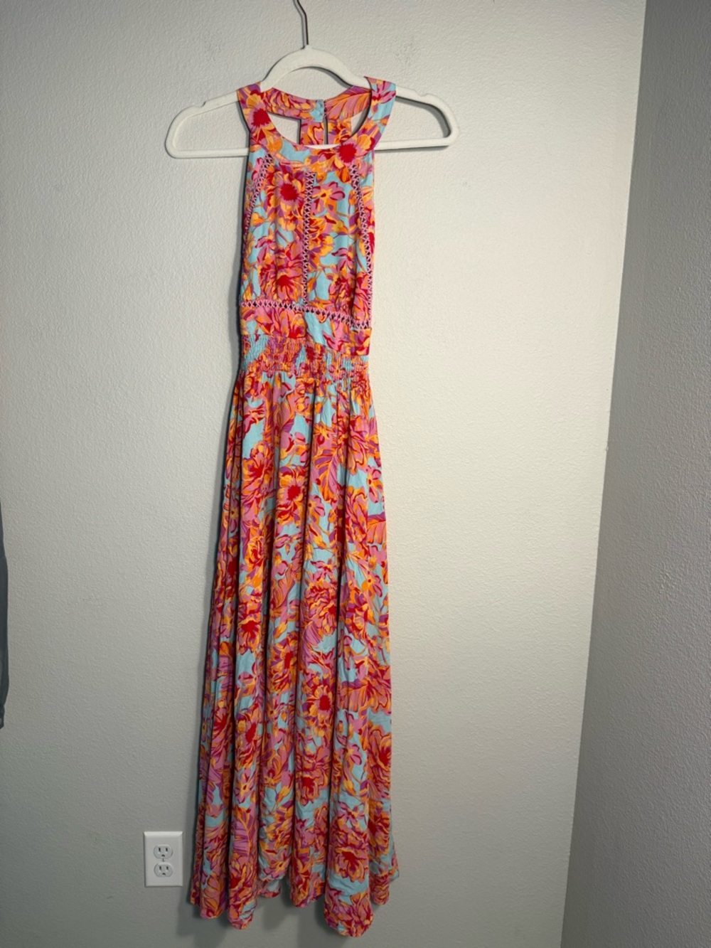 Anthropologie Abel the Label Rumi Floral Halter Maxi Dress Pink/Blue S resort